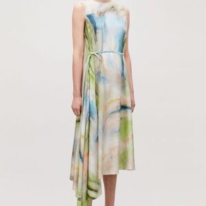 COS Silk Watercolor Long Asymmetric Dress with Ties